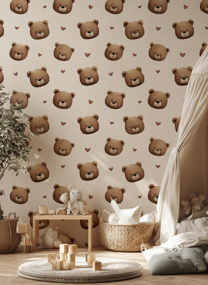 Bears Wallpaper Hearts Removable Cartoon Wall Decor