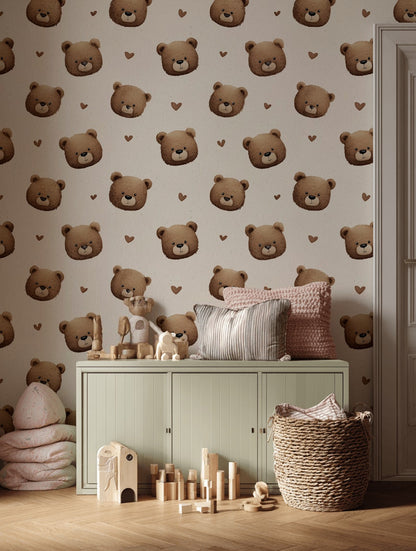 Bears Wallpaper Hearts Removable Cartoon Wall Decor