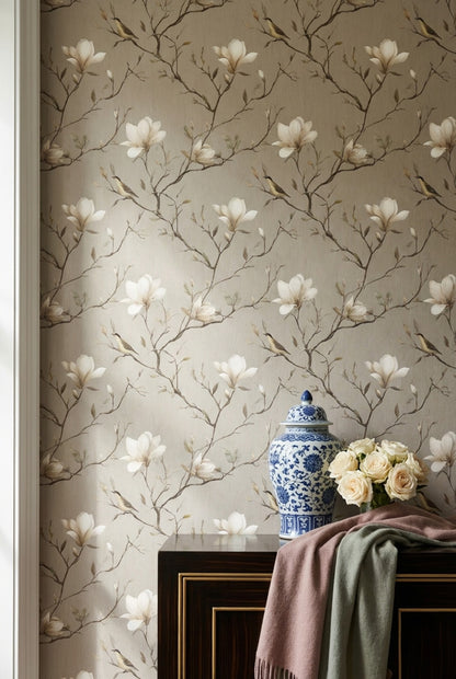 Floral Wallpaper Magnolia Bird Decorative Mural