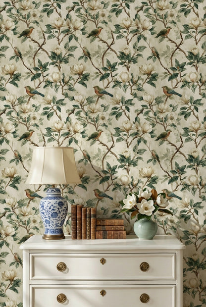 Floral Wallpaper Birds Removable Vintage Wall Double Roll