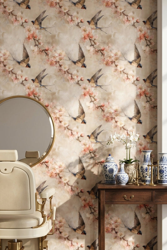 Nature Birds Wallpaper Vintage Watercolor Wall Decor