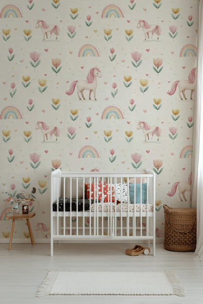 Unicorn Pastel Wallpaper Rainbow Whimsical Decorative Mural