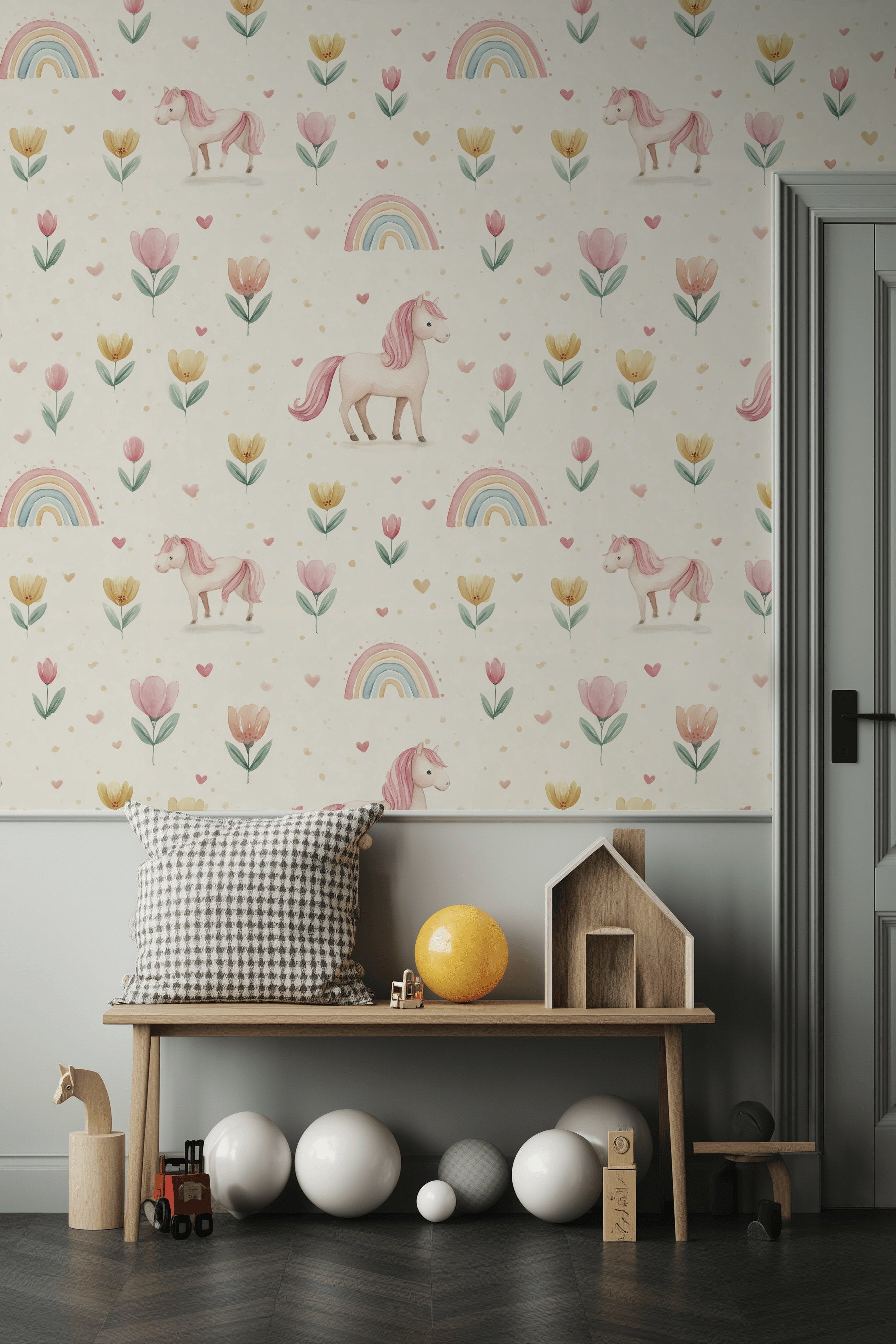 Unicorn Pastel Wallpaper Rainbow Whimsical Decorative Mural