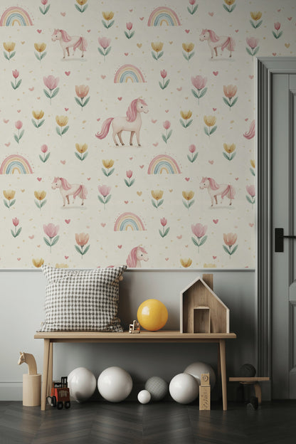 Unicorn Pastel Wallpaper Rainbow Whimsical Decorative Mural