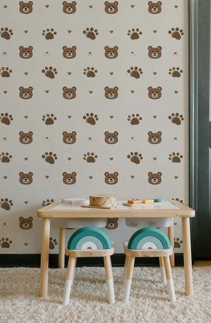 Bears Wallpaper Cartoon Hearts Removable Wall Decor