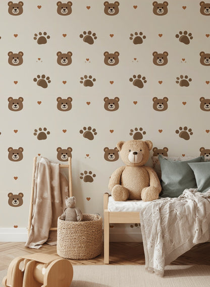 Bears Wallpaper Cartoon Hearts Removable Wall Decor