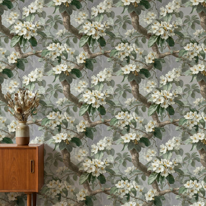 Floral Wallpaper Green Traditional Wall Decor