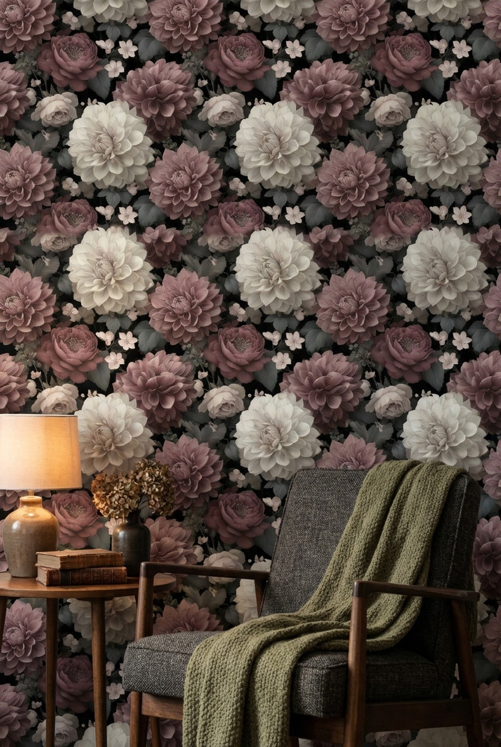 Vintage Floral Wallpaper Dark Moody Wall Double Roll