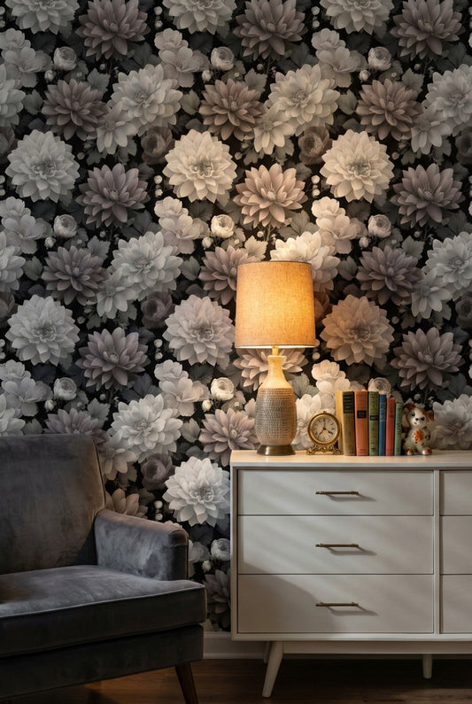 Floral Wallpaper Gray Vintage Decorative Mural
