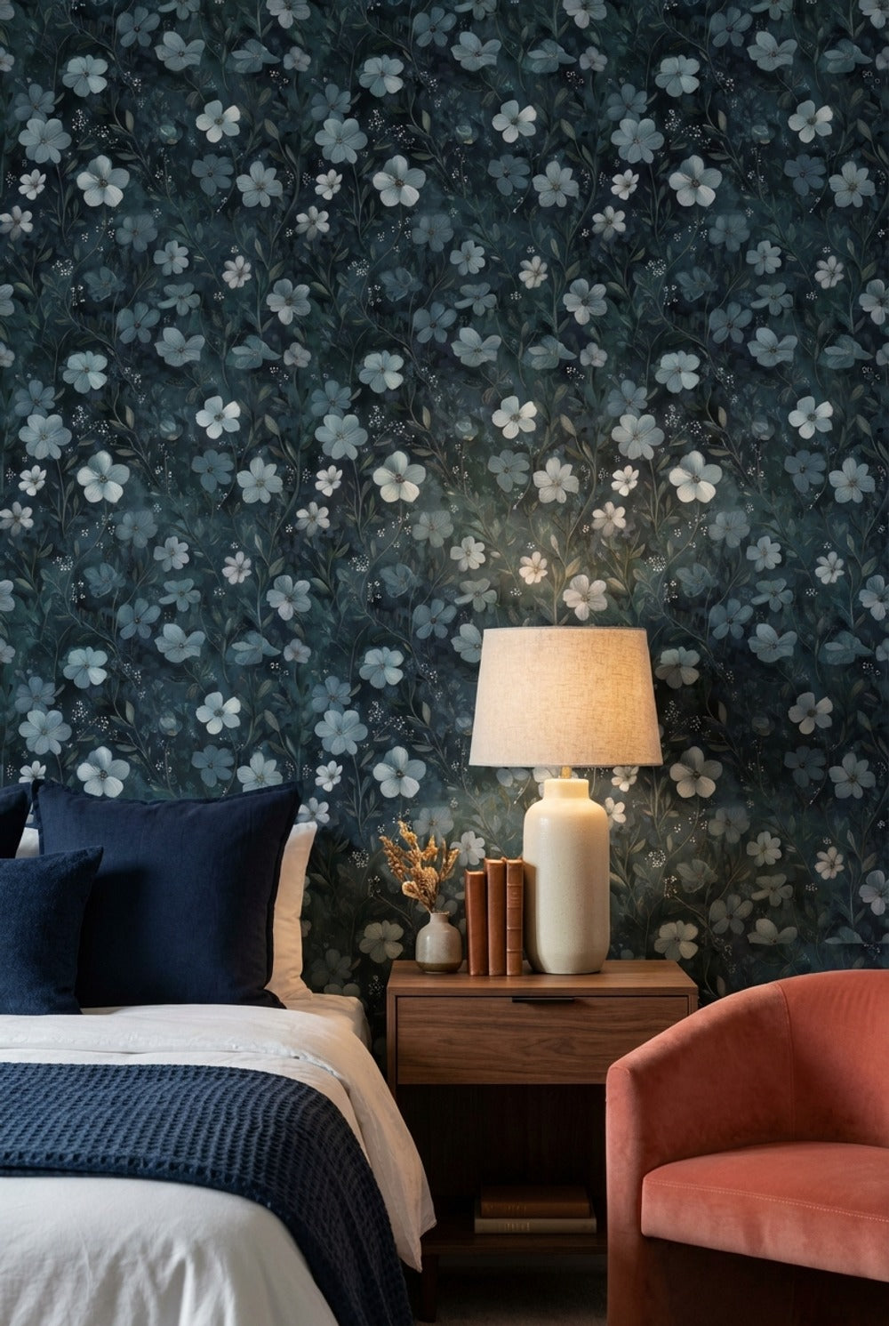 Floral Wallpaper Dark Removable Eclectic Wall Double Roll