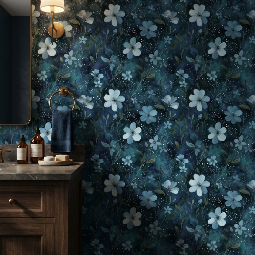 Floral Wallpaper Blue Abstract Decorative Mural