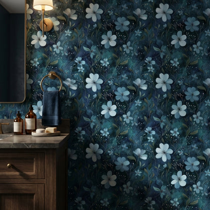 Floral Wallpaper Blue Abstract Decorative Mural