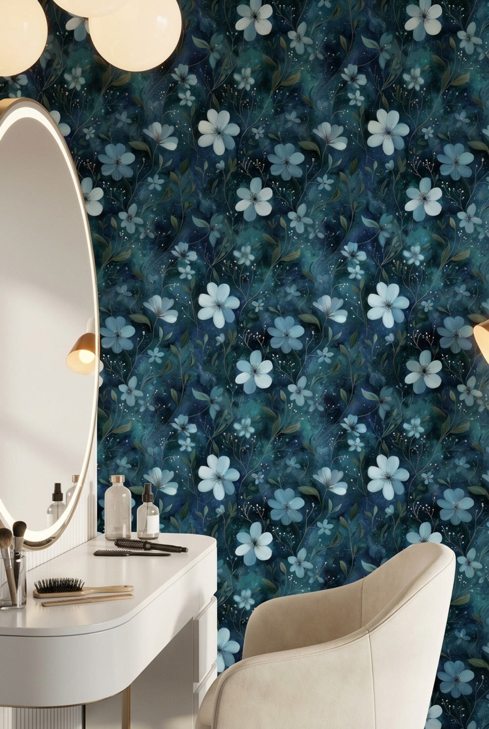 Floral Wallpaper Blue Abstract Decorative Mural