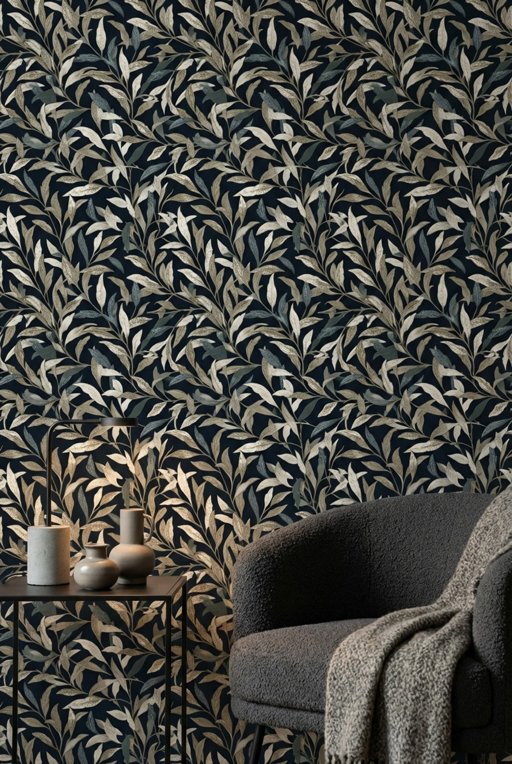 Muted Green Wallpaper Botanical Classic Wall Decor
