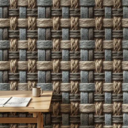 Woven Texture Wallpaper Geometric Removable Beige Wall Double Roll
