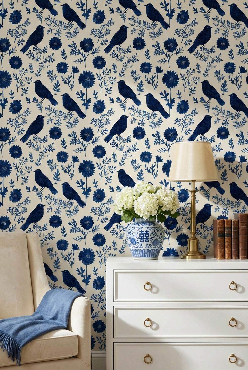 Vintage Birds Wallpaper Floral Removable Scandinavian Wall Mural