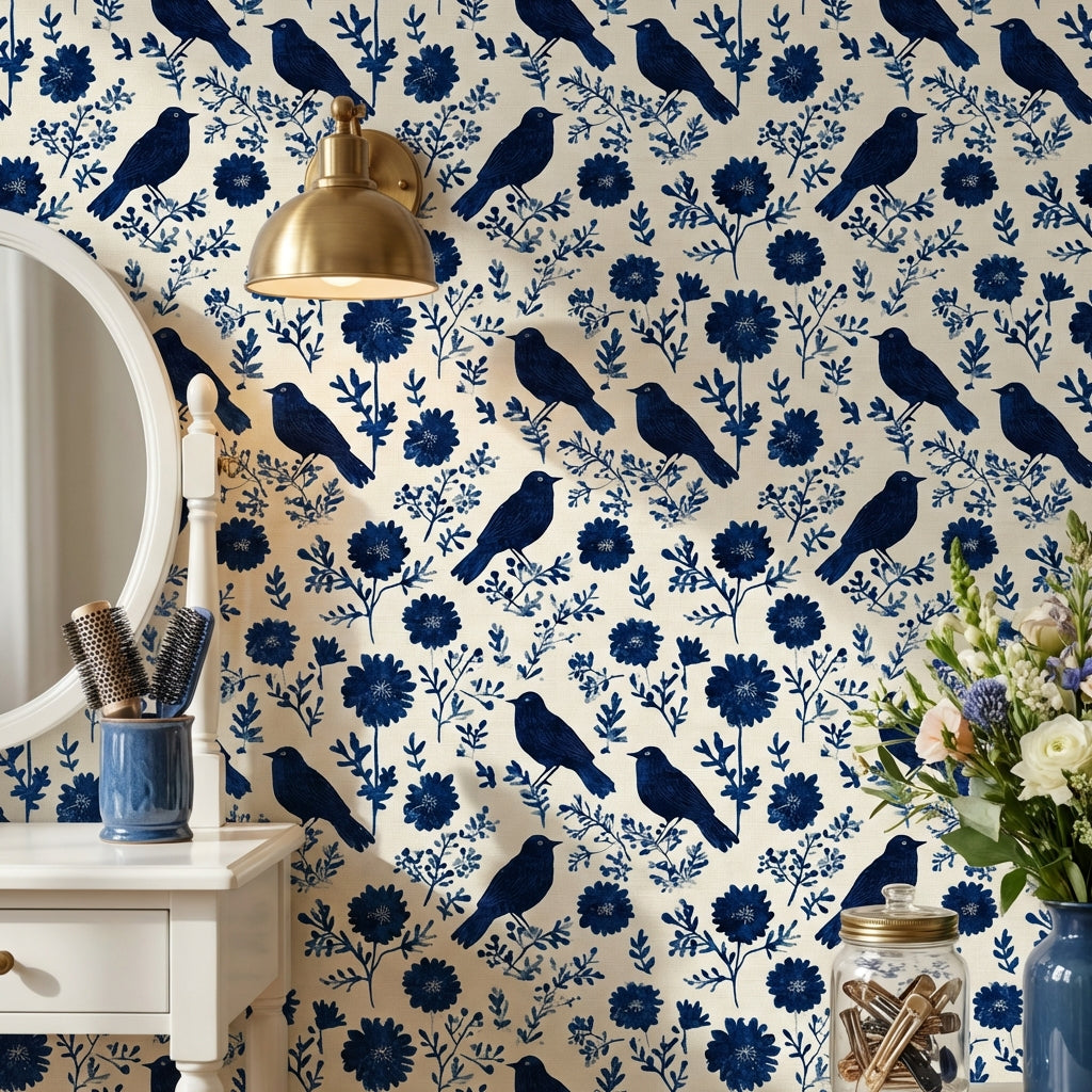 Vintage Birds Wallpaper Floral Removable Scandinavian Wall Mural