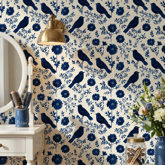Vintage Birds Wallpaper Floral Removable Scandinavian Wall Mural