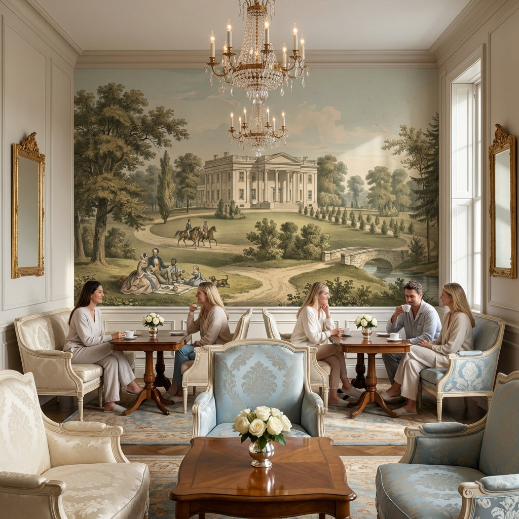 Vintage Landscape Wallpaper Neoclassical Mansion Wall Mural