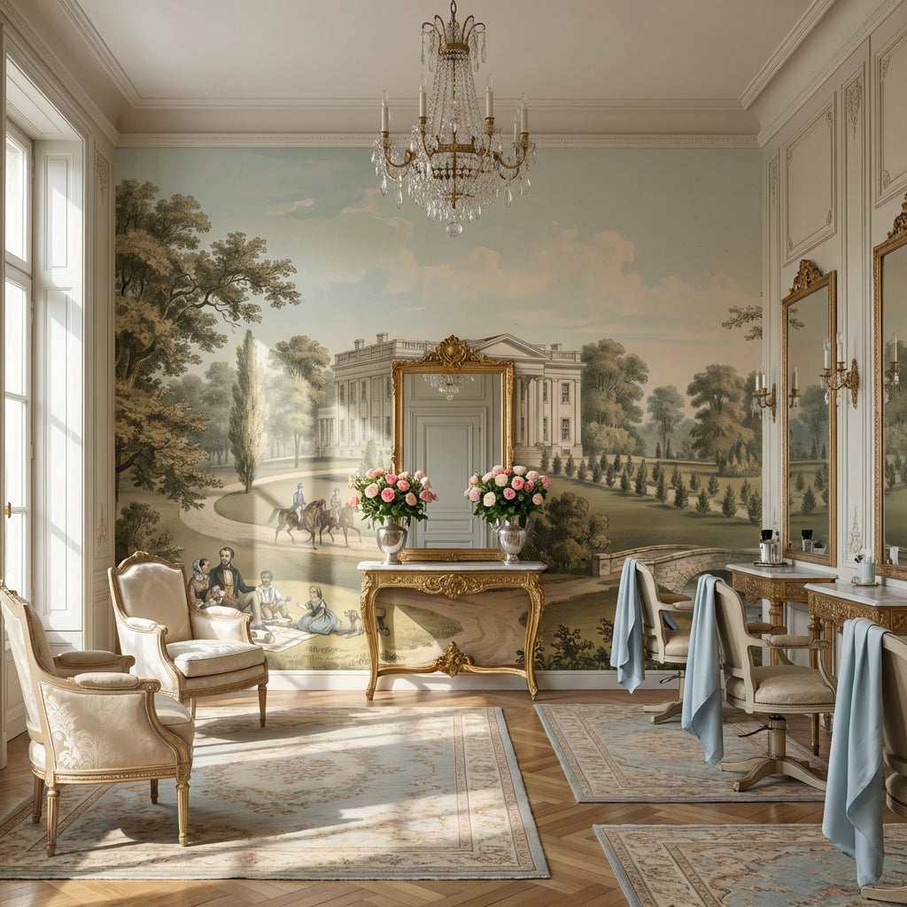 Vintage Landscape Wallpaper Neoclassical Mansion Wall Mural