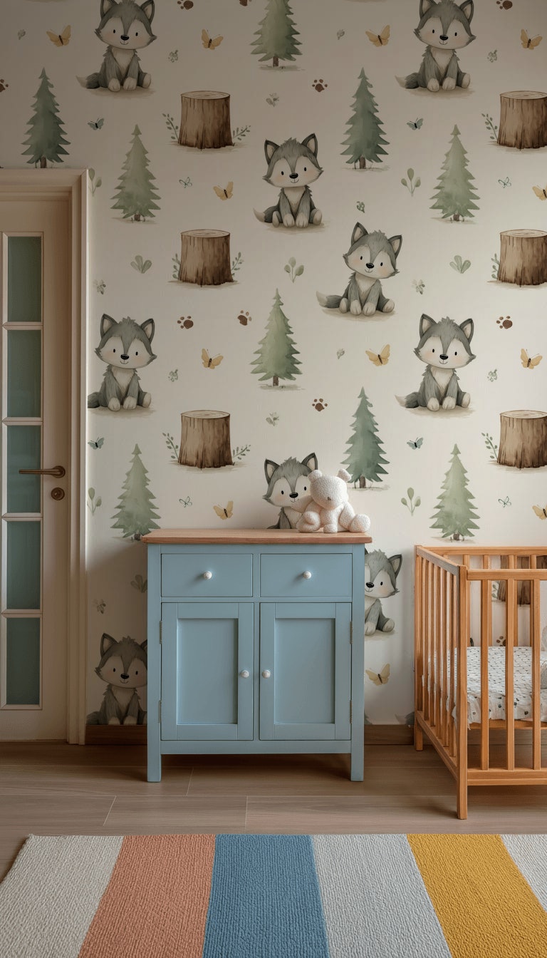 Whimsical Woodland Wallpaper Cartoon Removable Wolves Wall Decor