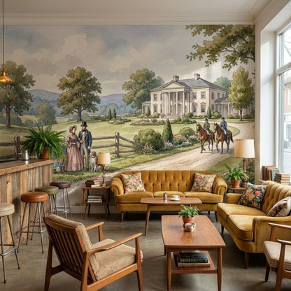 Pastoral Landscape Wallpaper Vintage Mansion Wall Mural