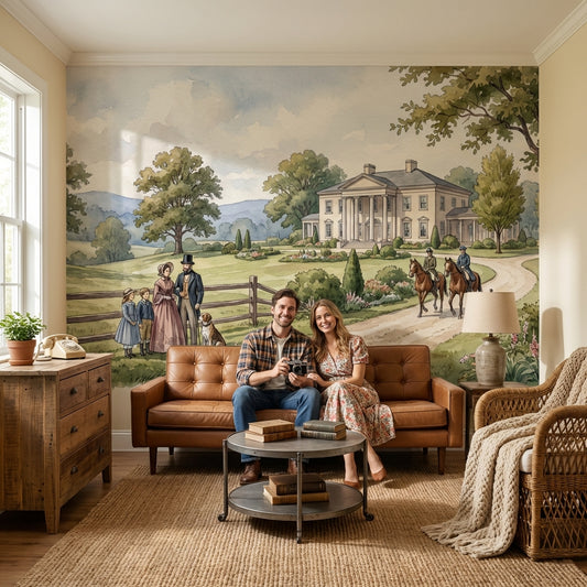 Pastoral Landscape Wallpaper Vintage Mansion Wall Mural