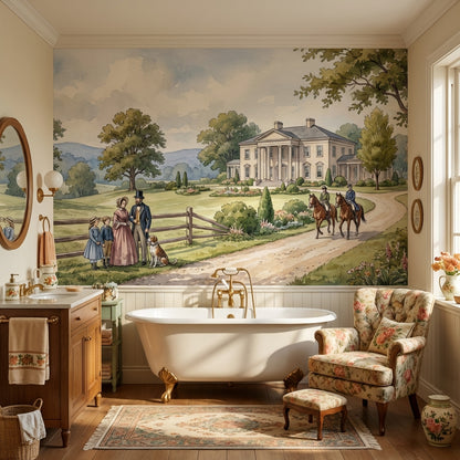 Pastoral Landscape Wallpaper Vintage Mansion Wall Mural