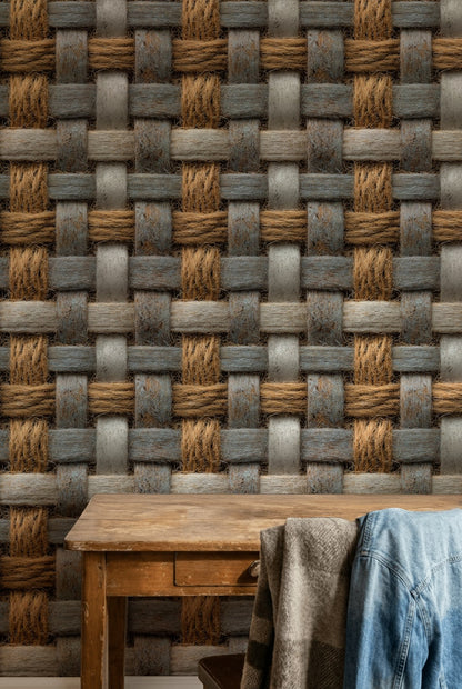 Woven Wallpaper Geometric Rustic Decorative Mural