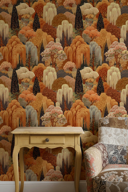 Forest Wallpaper Autumn Removable Vintage Wall Decor