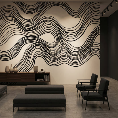 Wave Pattern Wallpaper Black Lines Minimalist Wall Mural
