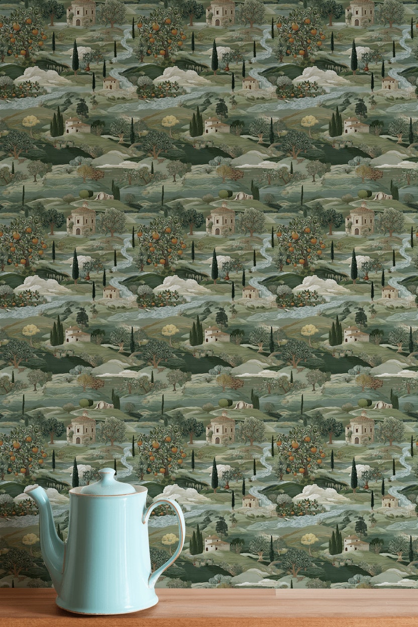Countryside Wallpaper Vintage Green Wall Mural