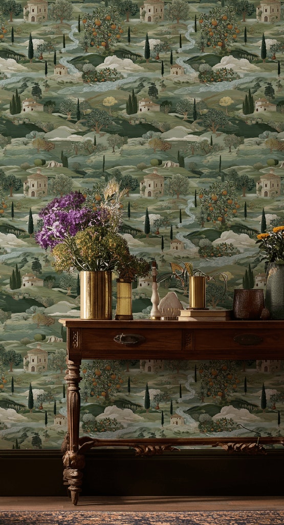 Countryside Wallpaper Vintage Green Wall Mural