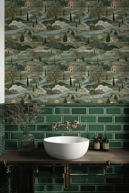 Countryside Wallpaper Vintage Green Wall Mural