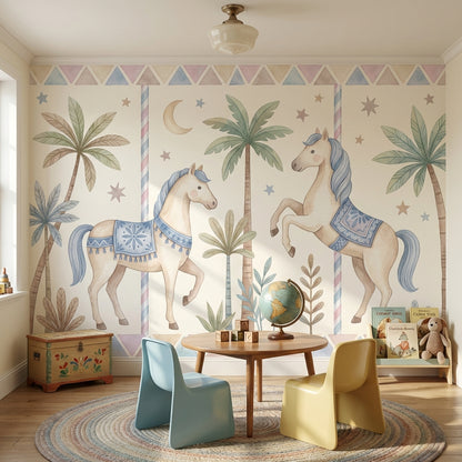 Whimsical Horses Wallpaper Geometric Pastel Wall Mural