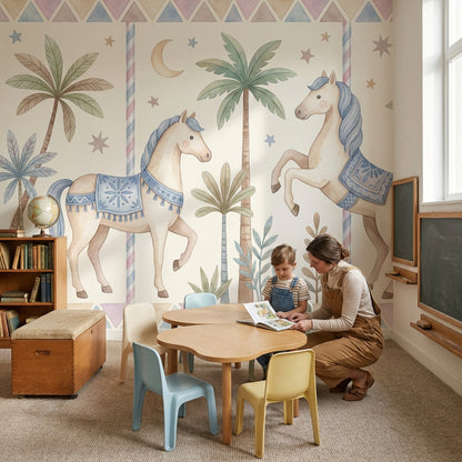 Whimsical Horses Wallpaper Geometric Pastel Wall Mural
