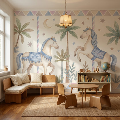Whimsical Horses Wallpaper Geometric Pastel Wall Mural