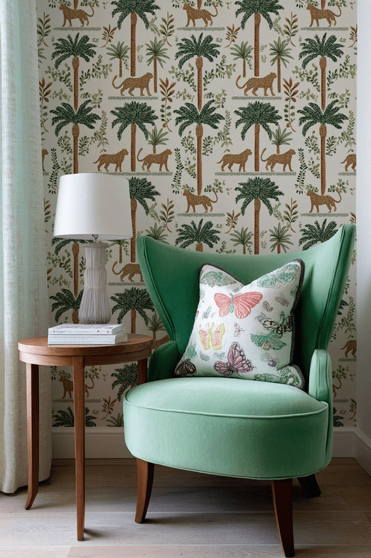 Tropical Cheetah Wallpaper Palm Trees Jungle Decorative Mural