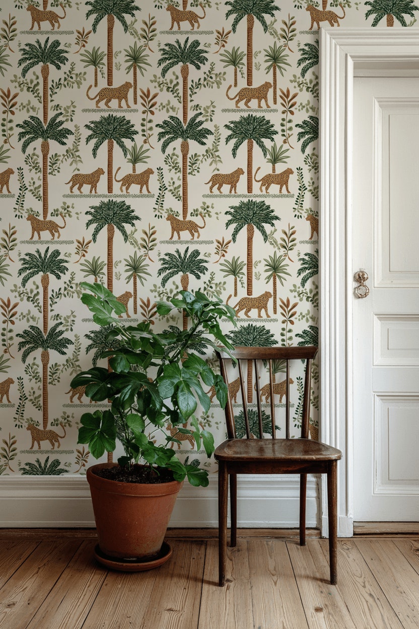 Tropical Cheetah Wallpaper Palm Trees Jungle Decorative Mural