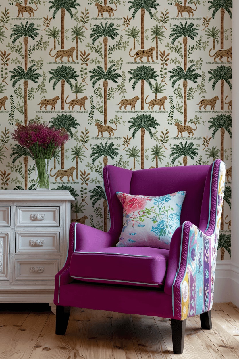 Tropical Cheetah Wallpaper Palm Trees Jungle Decorative Mural