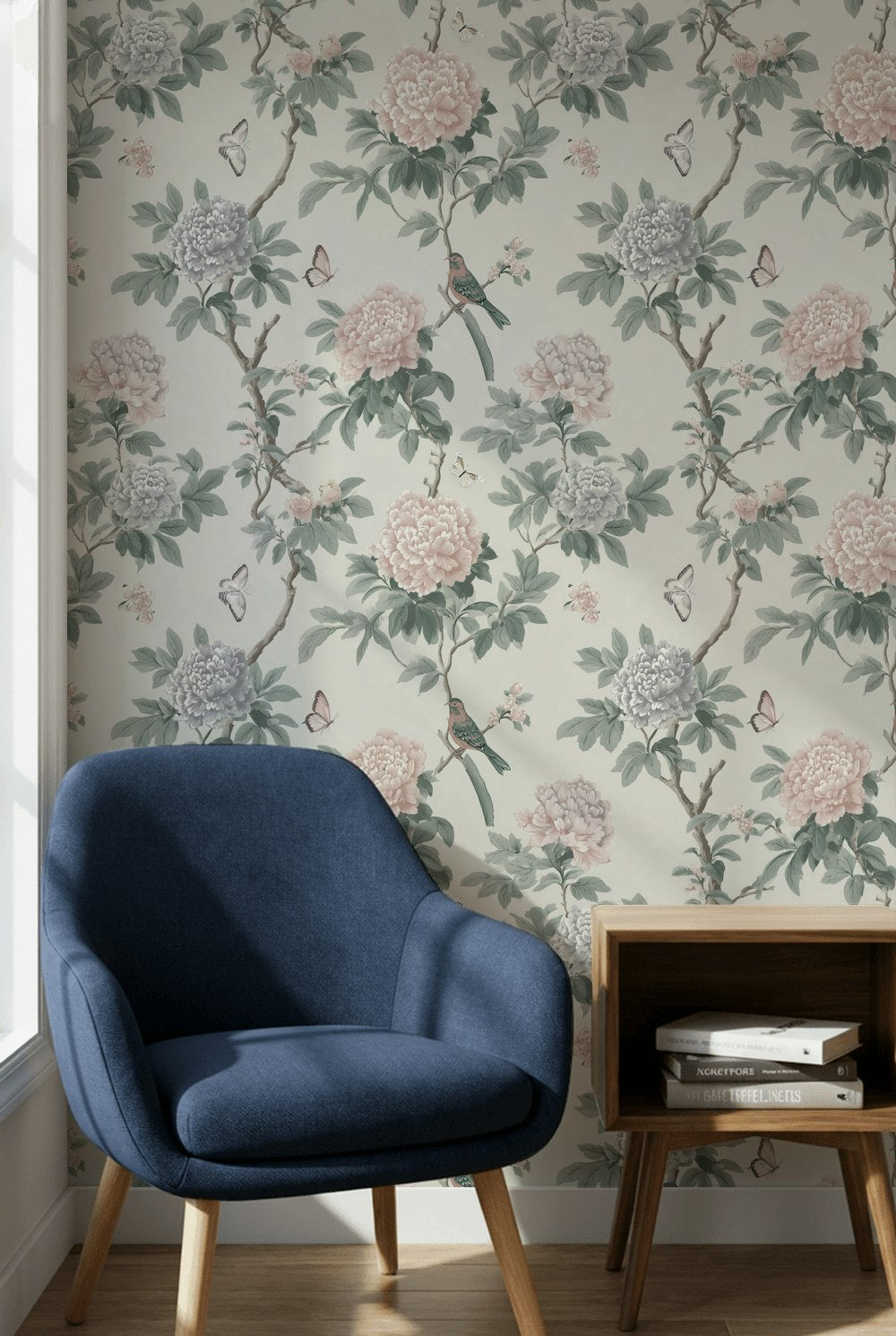 Vintage Floral Wallpaper Birds Removable Butterflies Wall Double Roll