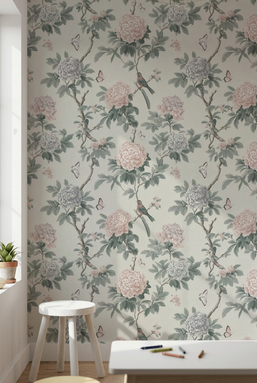 Vintage Floral Wallpaper Birds Removable Butterflies Wall Double Roll