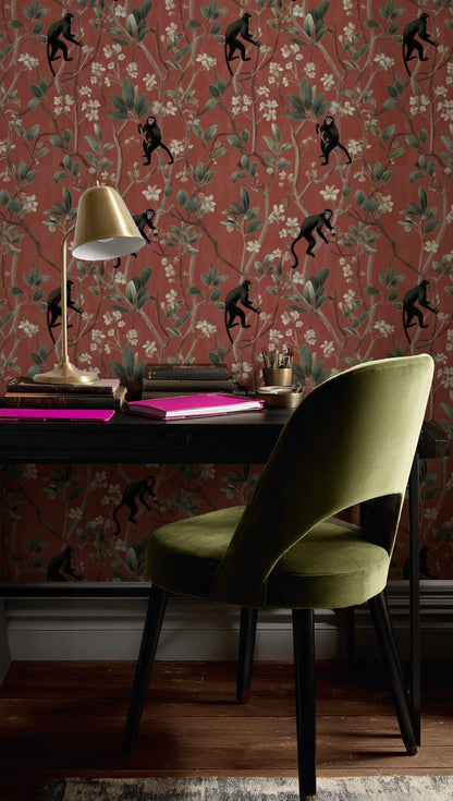 Exotic Monkeys Wallpaper Detailed Floral Decorative Mural