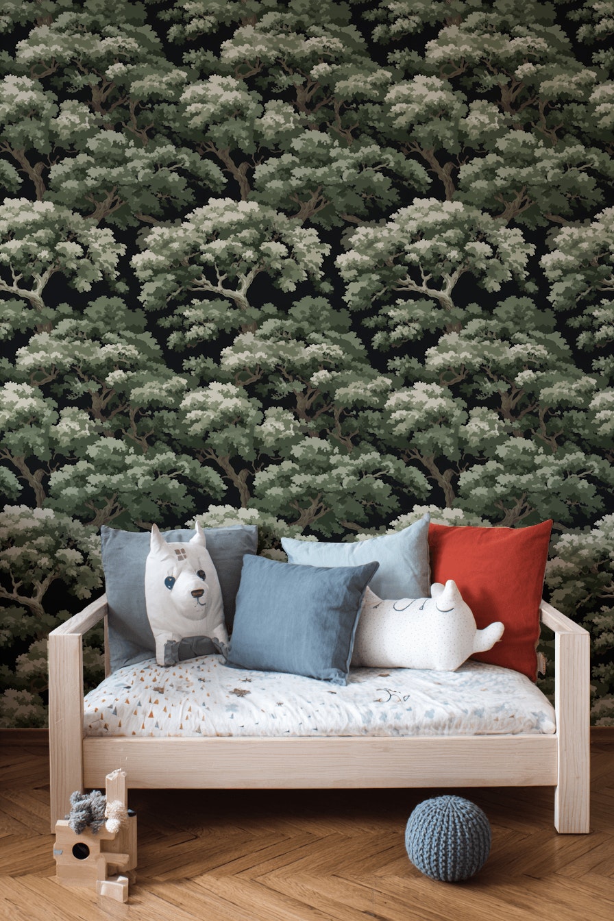 Shades Of Green Wallpaper Trees Natural Decorative Mural