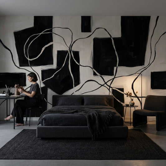 Geometric Wallpaper Minimalist Black Wall Mural