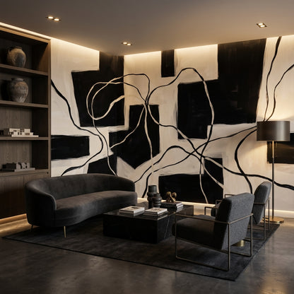 Geometric Wallpaper Minimalist Black Wall Mural