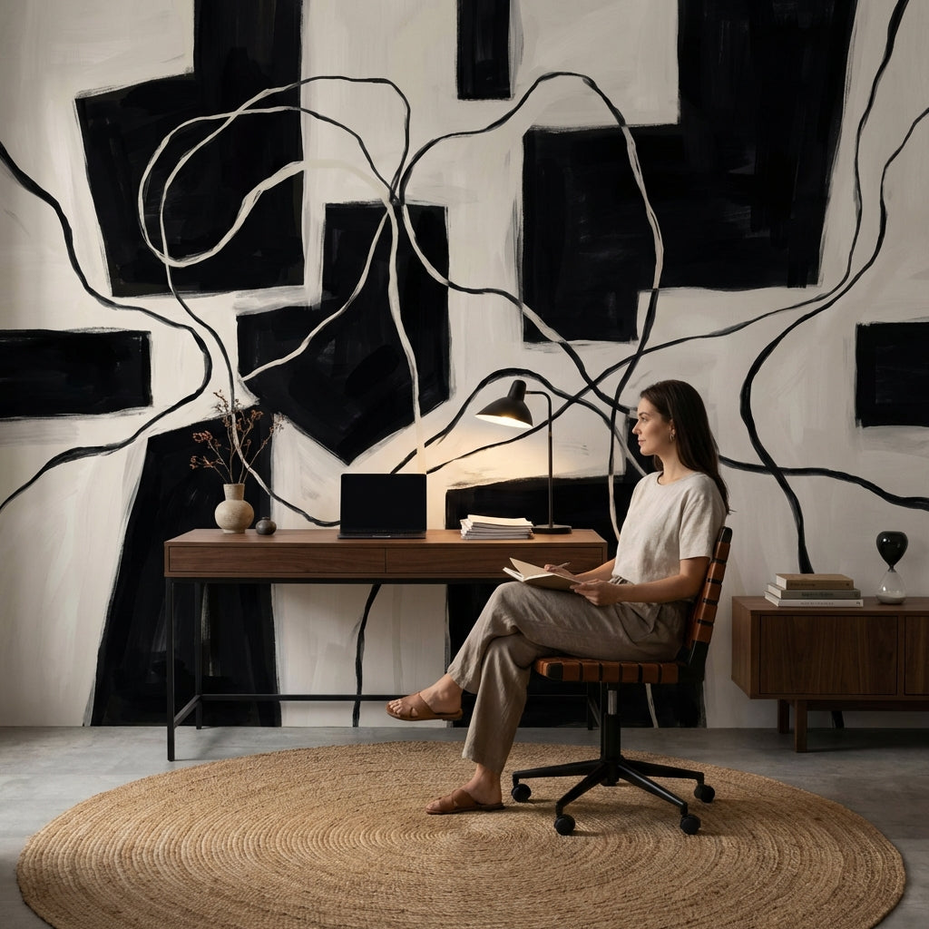 Geometric Wallpaper Minimalist Black Wall Mural