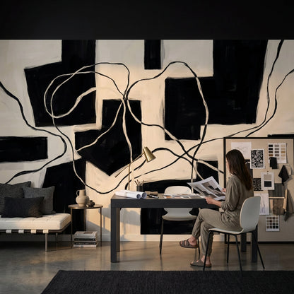 Geometric Wallpaper Minimalist Black Wall Mural