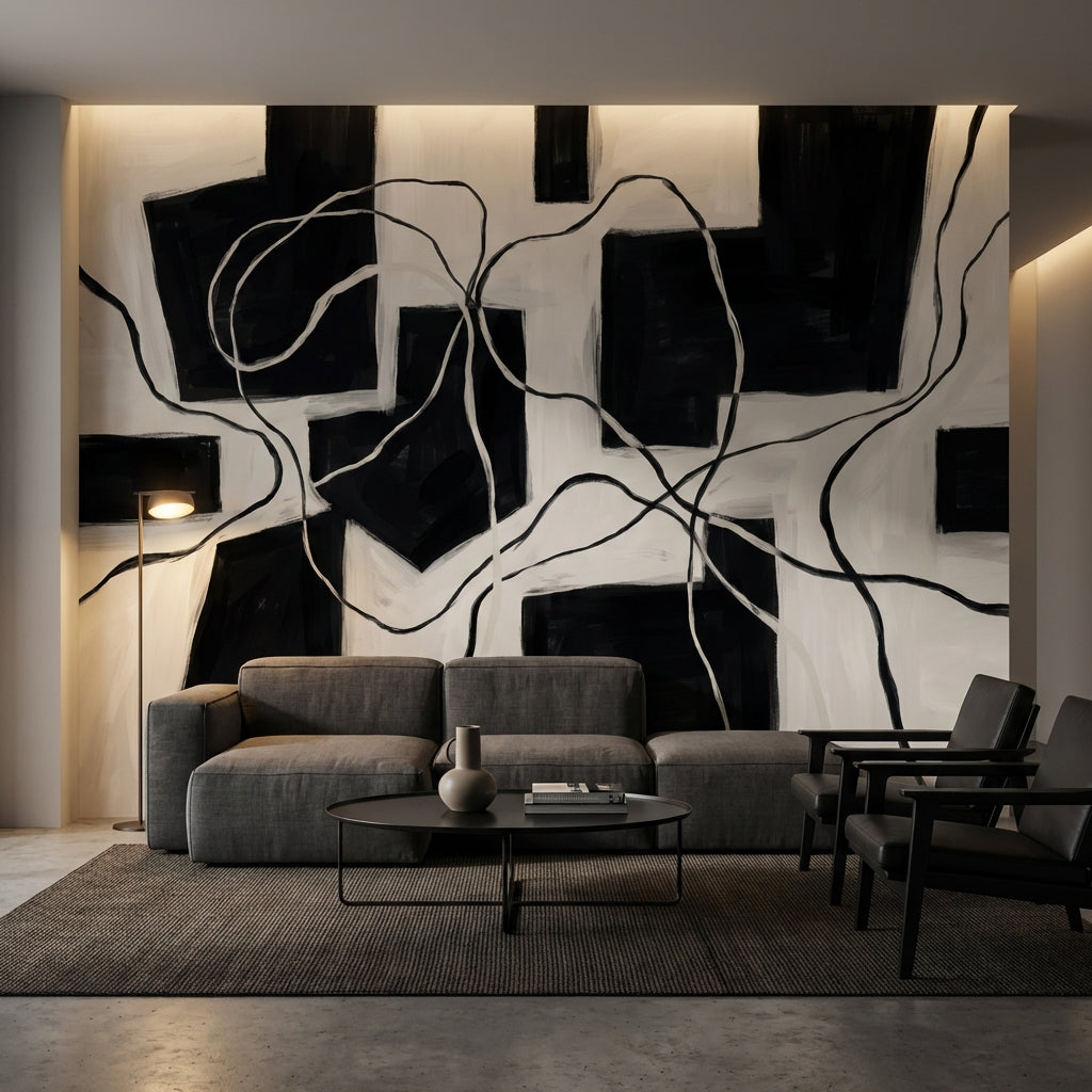 Geometric Wallpaper Minimalist Black Wall Mural