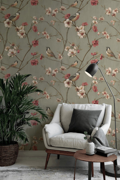 Vintage Birds Wallpaper Floral Removable Nature Wall Mural